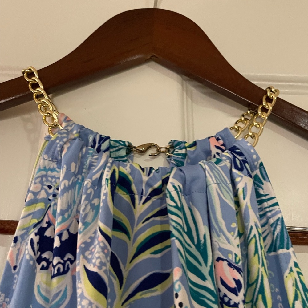 Lilly Pulitzer Blue and Green Patterned Halter Top with chain detail Sz XS - Picture 3 of 7